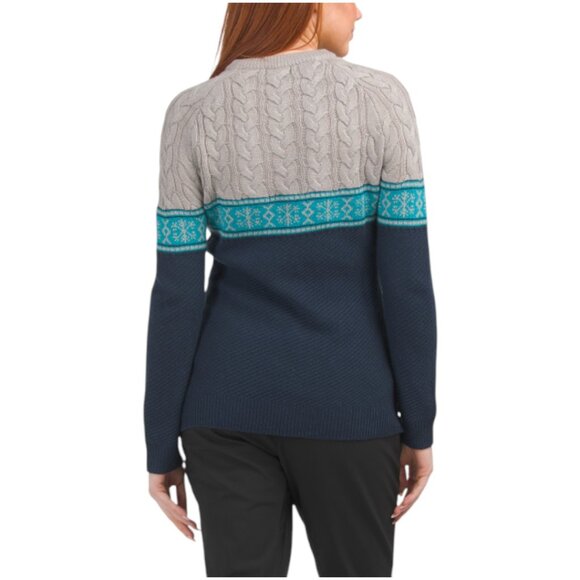 NEVE DESIGNS Merino Wool Blend Brynn Cable Knit Crew Neck Sweater - Picture 2 of 2